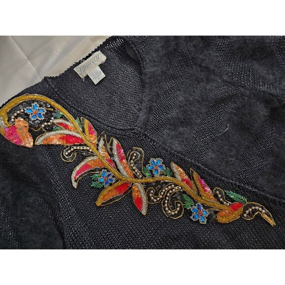 Vintage Side Effects Black Beaded V-neck Sweater Shoulder Pads S - Picture 4 of 7